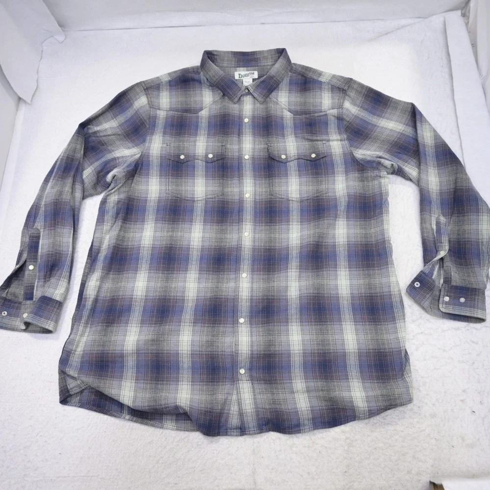 Duluth Trading Co Western Pearl Snap Flannel Mens 2XL Tall Standard Fit Plaid